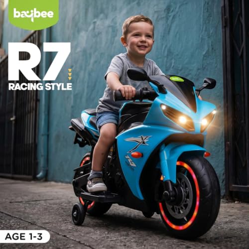 Image of Baybee R7 Baby Electric Bike for Kids with LED Lights & Music | Toddler Ride on Baby Bike with Foot Acceleration | Rechargeable Battery Operated Bike for Kids 1 to 3 Years Boys Girls (Ceyon Blue)