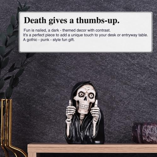 51Iy5iOEslL._AC_ XIAOMAGG Funny Grim Reaper Skeleton Figurine 3.9 Inch Resin Gothic Grim Reaper Decoration Thumb Up Hand Gesture - Dark Humor Gifts for Women Mini Vintage Halloween Home