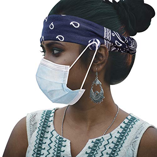 6PCS Headbands With Buttons for Mask, Wider Face Mask Headband No Slip Elastic Bandana Hair Bands, Ear Saver Headband for Nurses Doctors Women Girls Yoga Workout