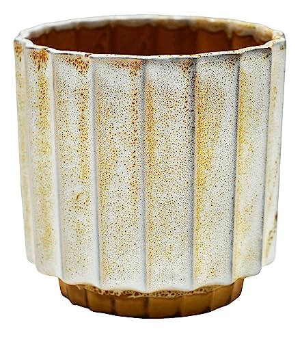 Ivyline Lugano Scalloped Reactive Planter in Mustard, Waterproof and Lightweight
