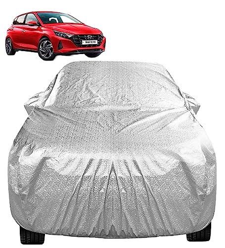 Image of Auto Hub Waterproof Car Cover Compatible with Hyundai i20 (Model : 2020-Till Date) with Mirror Pocket, Soft Cotton Lining, Waterproof i20 Car Cover- Metallic Silver
