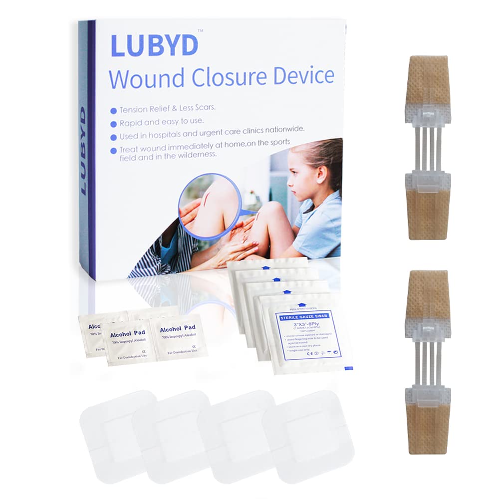 LUBYD Zip Sutures Adhesive Bandages Emergency Laceration Closures kit for 1/2-3 1/4 inch Wound Seal .Butterfly Stitches Waterproof Flexible Fabric Wound Stitching kit Zipstitch
