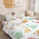 Genérico Juego de Funda Nórdica 135 x 200 cm Reversible Dibujos Animados 2 Piezas, Animales Dinosaurios Dinosaurios De Colores Suave y Transpirable Funda Nórdica para Niños Jóvenes y Adultos