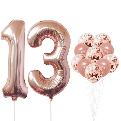 Rose Gold 13 Number Balloons Large 1 And 3 Mylar Rose Gold