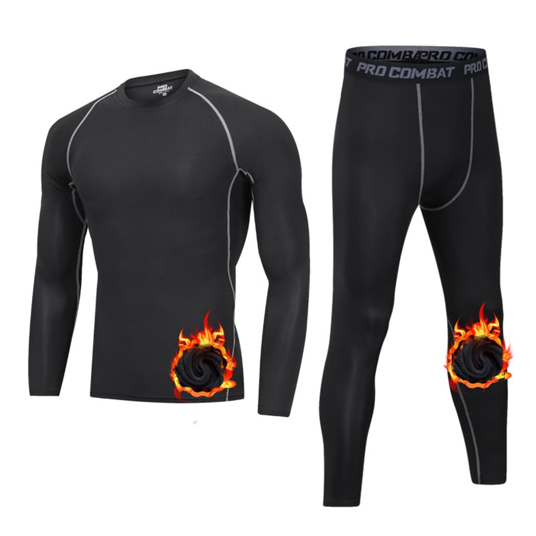 Ensemble de sous-Vêtements Thermiques Homme, Base Layer Maillot et Pantalon Chaud Ensemble de Thermique Homme pour L'entraînement Ski Running Randonnée