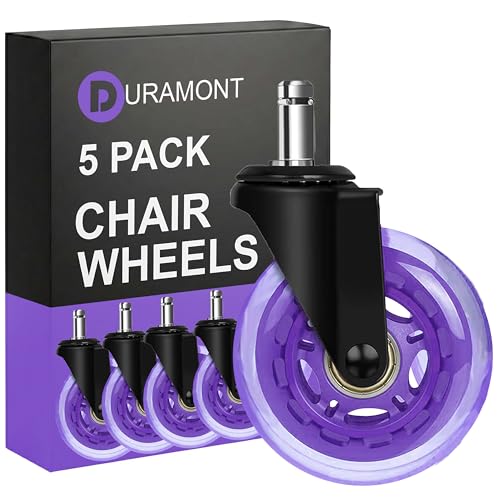 Office Chair Wheels - Set of 5 Rollerblade-Style Caster Wheels, Smooth &amp; Quiet Rolling, Protects Hardwood Floors &amp; Carpets, Universal Fit, Durable and Long-Lasting - Purple