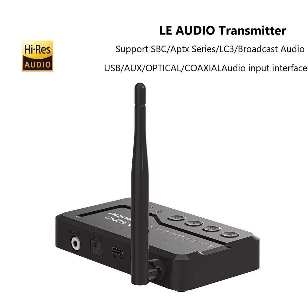 LE Audio Bluetooth 5.3 adapter nadajnik audio do słuchawek TV z bezstratnym Auracast LC3 do odtwarzania i oglądania muzyki