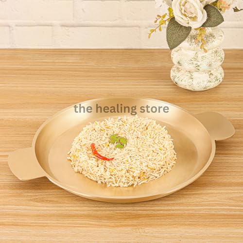 Image of THE HEALING STORE Pure Traditional Ayurvedic Bronze Thali 16 inch| Kansa Handmade Thali Bronze Plate (Rice Plate)