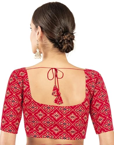 Chandrakala Cotton Printed Blouses for Women Sarees, Elbow Sleeves Ajrakh Print Crop top Choli (B223-P)3