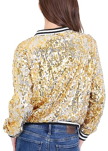 Anna-Kaci Womens Sequin Jacket Sparkle Long Sleeve Front Zip Casual Blazer Bomber Jacket With Pockets3