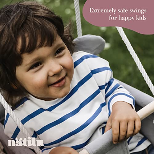 NATILU® Babyschaukel Set mit Sicherheitsgurt Haken Ringe Bär Grey Velvet | Schaukel Baby Indoor Outdoor | Kinderschaukel… – Bild 4