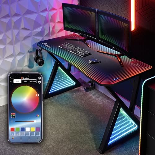 X-Rocker Infinity RGB Gaming Desk 140 x 60cm, Large Gaming Table for Laptop Home Office Desk, with Headphone Hook and Cup Holder, Includes FREE Mouse Pad BLACK - Image 3
