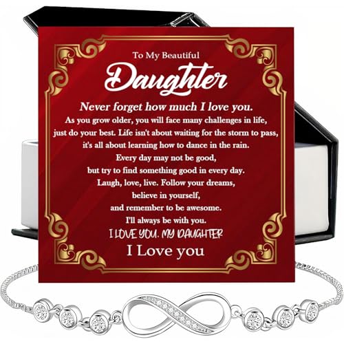 To My Daughter Bracelet From Dad And Mom With Heartfelt Message & Elegant Box, Valentines Day Gifts For Daughter, Bracelet Gift From Daddy Mommy On Birthday, Graduation, Wedding, Christmas2