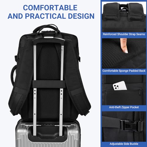 Star Cloud Handgepäck Rucksack, 40L Groß Reiserucksack Kofferrucksack Flugzeug Tasche, Travel Backpack Carry On Luggage für 17 Zoll Laptop, Reisetasche Koffer Herren Damen Cabin Bag für Reise, Schwarz