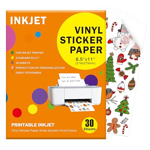 30 Sheets Premium Printable Vinyl Sticker Paper Clear - 8.5x11' for...