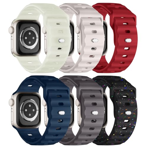 Image of Sport Bands 6-Pack Compatible with Apple Watch Ultra 3 /2 Band 49mm 46mm 45mm 44mm 42mm, Wide Soft Silicone Wristbands Waterproof Strap Men for iWatch Series 11 10 9 8 7 6 5 4 3 SE Ultra