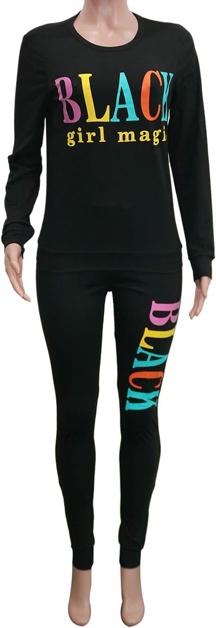 Vamvie Women Two Piece Outfits - Letter Print Tracksuit Sets Long Sleeve Skinny Pants Workout Casual Sports Sweatsuit