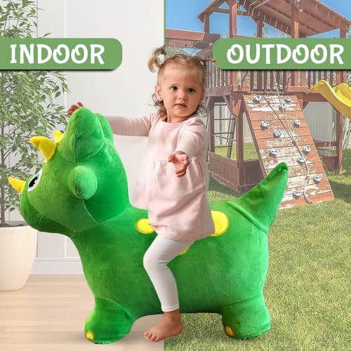 Plush Green Dinosaur Bounce & Ride-on Inflatable Hopper Toddler Toy with Pump by NPV Group - Used condition - Image 6