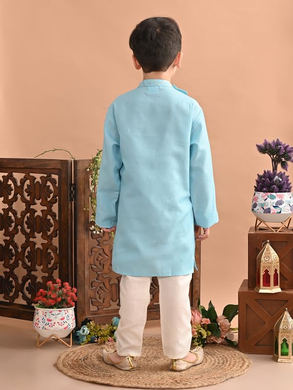 Image of superminis Baby Boys Cotton Side Open Embroidery Kurta and White Pyjama Set