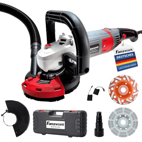 FANZWORK Betonschleifer Betonfräse Sanierungsfräse Set mit Diamantschleiftopf und Absaughaube, mit Drehzahlregelung (1500W/125mm+)