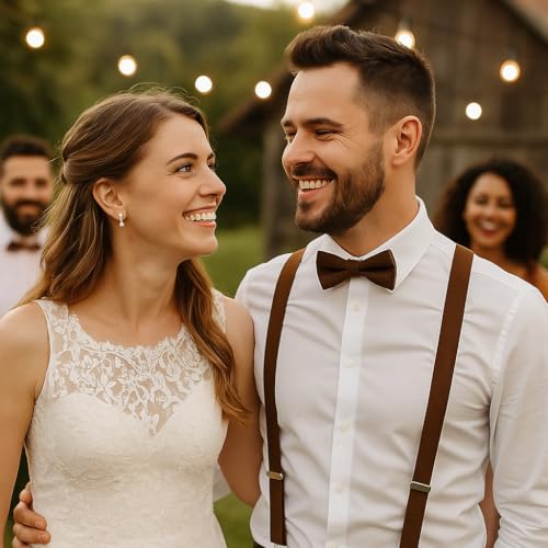Image of trilece Men's Suspenders and Bow Tie Set - Adjustable Y-Back Suspenders with Matching Bow Tie for Weddings and Formal Wear