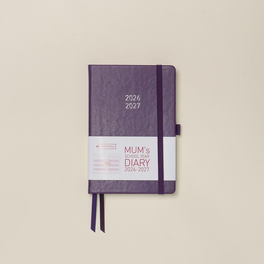 Mum's School Year Diary 2026-27 (Grape) - Medium sized Academic 2026-27 diary - Aug 2026 to Aug 2027 - Week-To-View with 4 column GRID layout - organise the scheduling chaos of busy family life