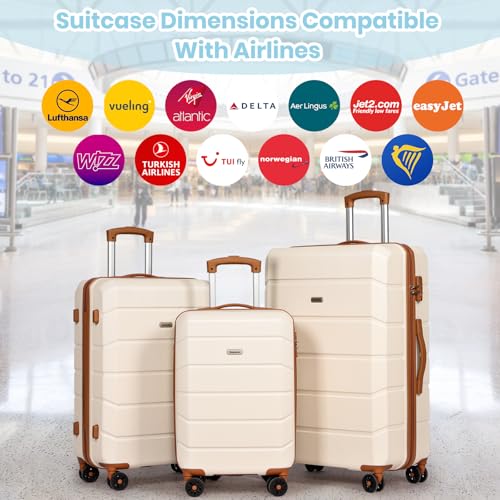H.yeed Luggage Sets of 5 Piece, Lightweight Trolley Travel Suitcase Set ABS Hard Shell with 4 Spinner Wheels TSA Lock for Man Women, 21" + 24" + 28"+ Duffels Bag & Toiletry Bag (White, 5 Piece Set) - Image 3