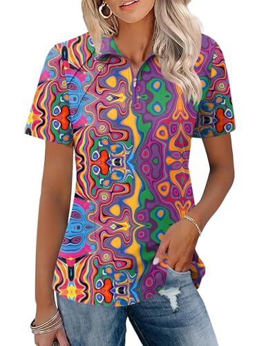 Image of LOMON Womens Golf Polo Shirts Summer Short Sleeve 1 /4 Zip Tops Moisture Wicking Casual Tennis Activewear with Pockets