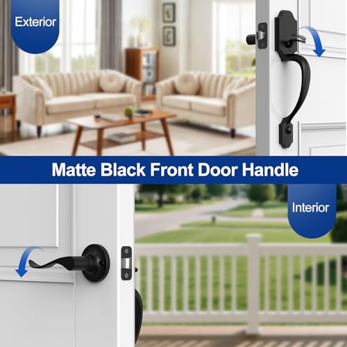Camtek Front Door Handle No Lock, Matte Black Entry Door Lock Set with Reversible Handle, Exterior Door Lock Set Compatible with Keypad Deadbolt/Compatible with Mechanical Deadbolt by Camtek - Image 5