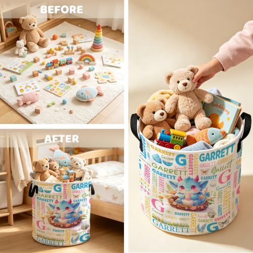 Image of Custom Dragon Laundry Hamper, Personalized Laundry Basket with Name, Customized Dirty Clothes Basket for Clothes Toy Bathroom Bedroom Storage,S-16.5 inchX 13.8 inch