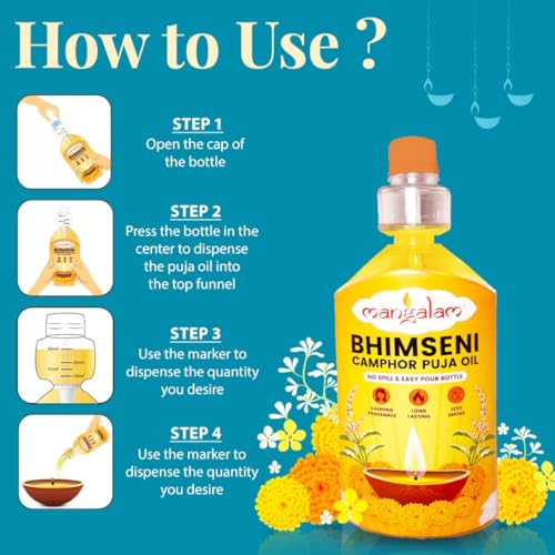 Image of MANGALAM Bhimseni Camphor Puja Oil - Pack Of 2 (900ml Each) | For Daily Puja, Festivals & Other Religious Ritual