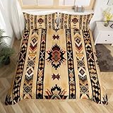 Feelyou Wood Southwestern Duvet Cover Queen Size Geometric Bedding Set Tribal Native American Indian Design Vinatge Comforter Cover Set Decor Exotic Style Stripe Line Bedspread Cover (No Comforter)
