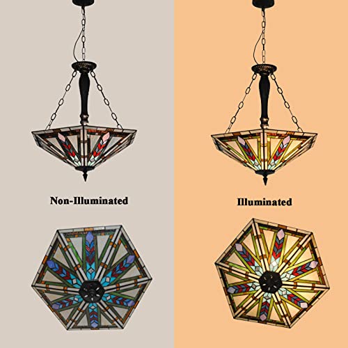Tiffany Chandelier Tiffany Ceiling Fixture Hanging Lamp 5 Lights Semi Flush Mount Chandelier With Stained Glass Mission Style Victorian Inverted Pendant Lighting For Dining Room Kitchen Island Bars #TOP2