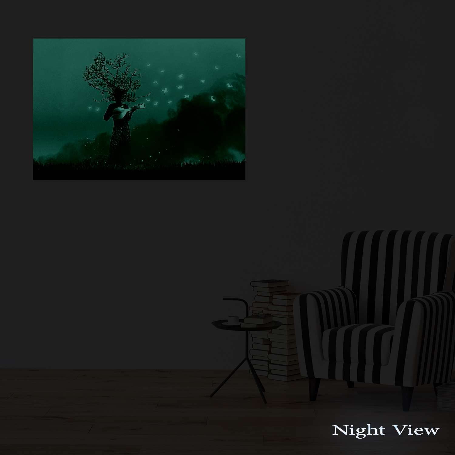 Startonight Impression sur Toile Arbre Femme Chantant - Tableau Abstrait - Decoration Murale Salon Moderne - Image sur Toile - 60 x 90 cm Idée Cadeau Élégante et Originale Effet Lumineux Nocturne