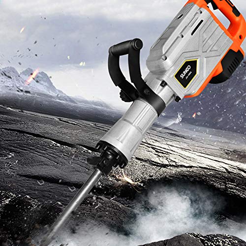 SUNCOO Electric Demolition Jack Hammer, 1900BPM Heavy Duty Jackhammer Powerful Rock Pavement Concrete Breaker Drills Kit with Gloves, Wheeled Case, Goggle and Flat&Point Chisels Bits