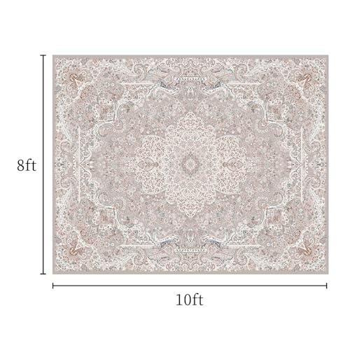 Vintage 8x10 Washable Area Rug, Low-Profile Large Area Rug with Non-Slip Backing & Durable Edge Binding, Pet-Friendly Carpet, Large Rug for Living Room, Bedroom, Dinning Room