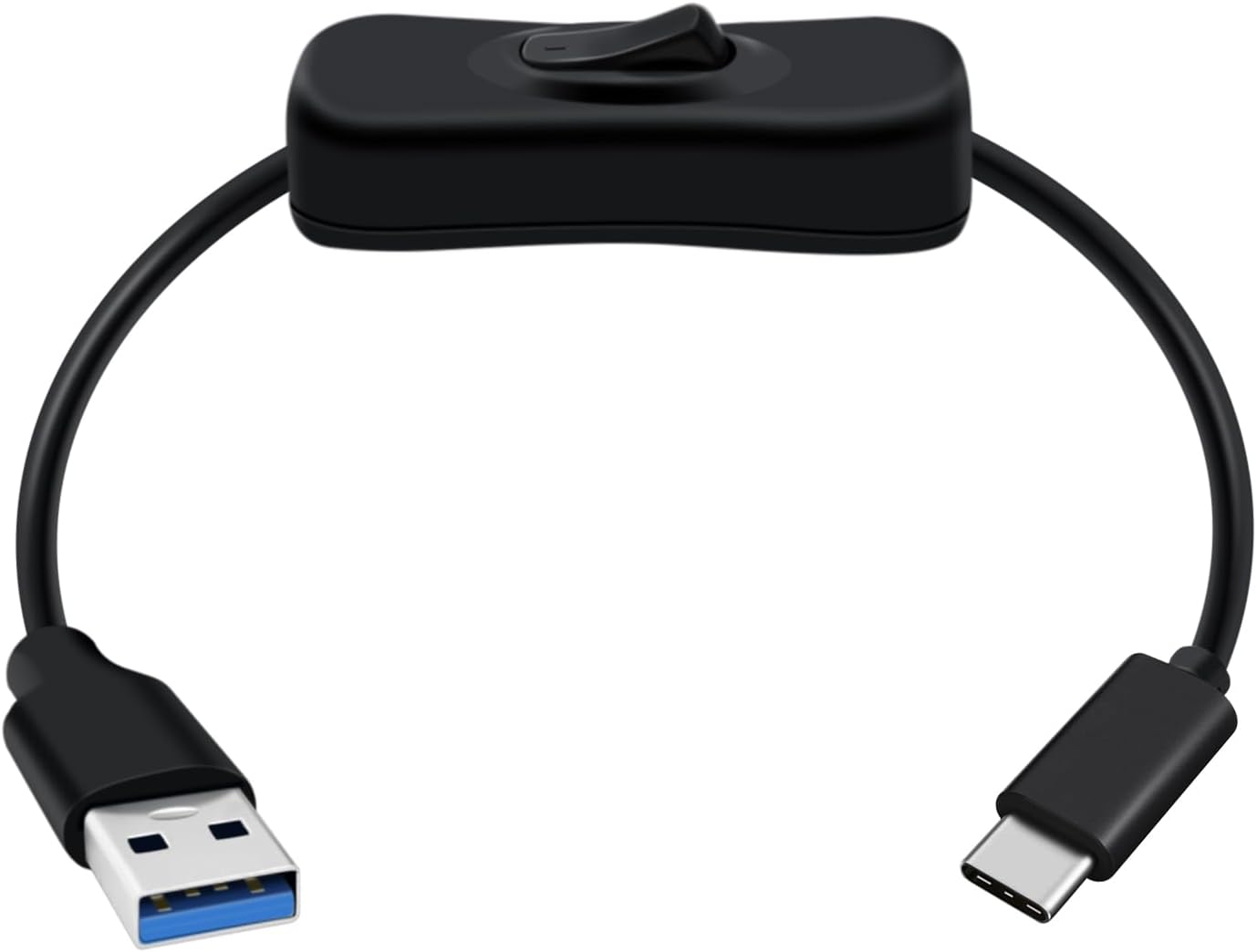 USB A 3.0 to USB C Cable with Switch USB C Data and Charging Cable for Fan, Camera, Cell Phone Type C (Black, 0.6 m)
