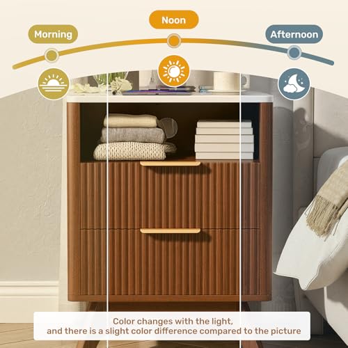 Image of Nebuaegis Modern Nightstand,Side Table with Charging Station,Bedside Tables with Drawer,Mid-Century End Tables Set (1-Piece),Walnut