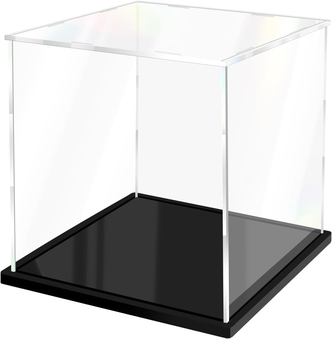 Qzix Clear Acrylic Display Case with Black Base | Dustproof Transparent Showcase Box for Collectibles, Lego Figures, Dolls, Miniatures, Toys & Showpieces | Protective Display Stand (11x11x11 inches)-image-36