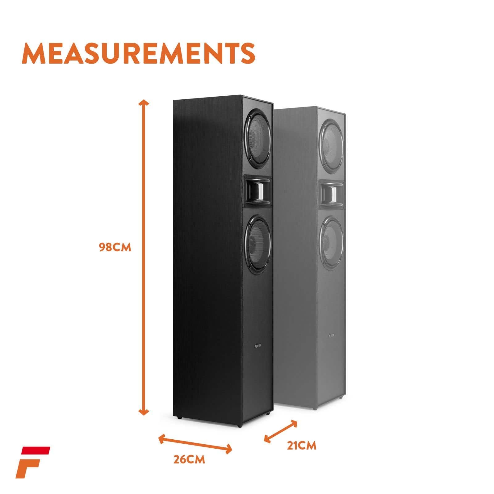 Fenton SHF700B - Paire d'Enceintes HiFi - Noir, Puissance de 400W, Woofer 2X 6,5 Pouces, Technologie 3 Voies, Borniers à Vis Plaqués Or, Pieds en Caoutchouc Antidérapant