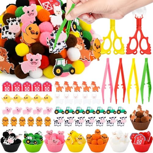 194 Pcs Farm Animals Sensory Bin Items Summer Counting Sorting Sensory Bin Filler Fine Motor Felt Pig Horse Sheep Counts for Spring Summer Counting Sorting