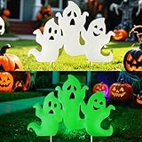 YiYa Halloween Deko Outdoor Metall Weißes Geist Dekoration für Außenhof - Horror Gartendeko Schilder mit Pfählen für Drinnen und Draußen, Hof, Rasen (Nachtlicht)