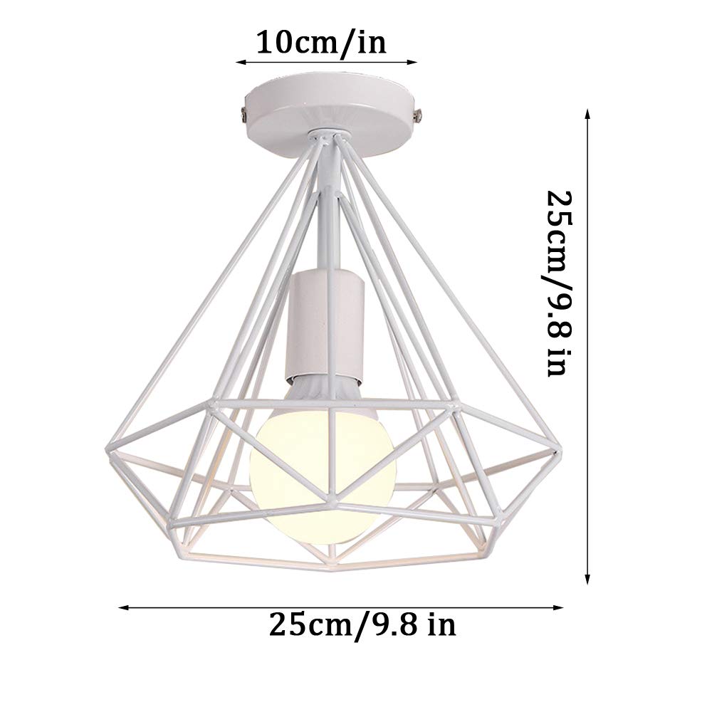 iDEGU Lot de 2 Plafonnier industriel retro cage forme diamant luminaire abat-jour 25cm E27 Blanc