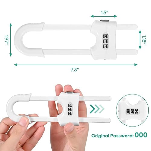 Miniatura 7 de Paquete de 4 cerraduras deslizantes en forma de U, armarios a prueba de bebés con cerradura de seguridad infantil ajustable, pestillos a prueba de