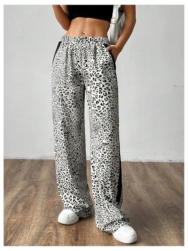 Floerns Women's Elastic High Waisted Leopard Print Straight Leg Y2k Pants with Pocket4