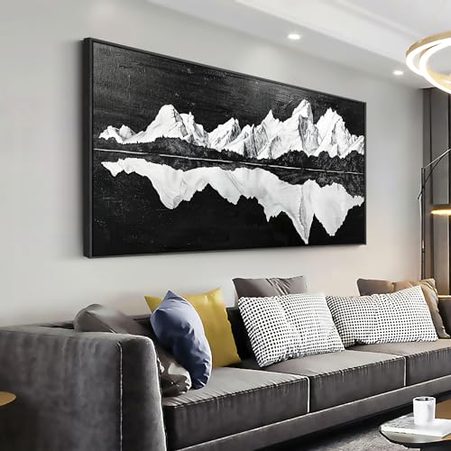 youkuart Wall Art Abstract Artwork Mountain Reflection Black and White Art Canvas Prints for Living Room Bedroom Dining Room Home Office Decor Large Framed Ready to Hang 30"x60"