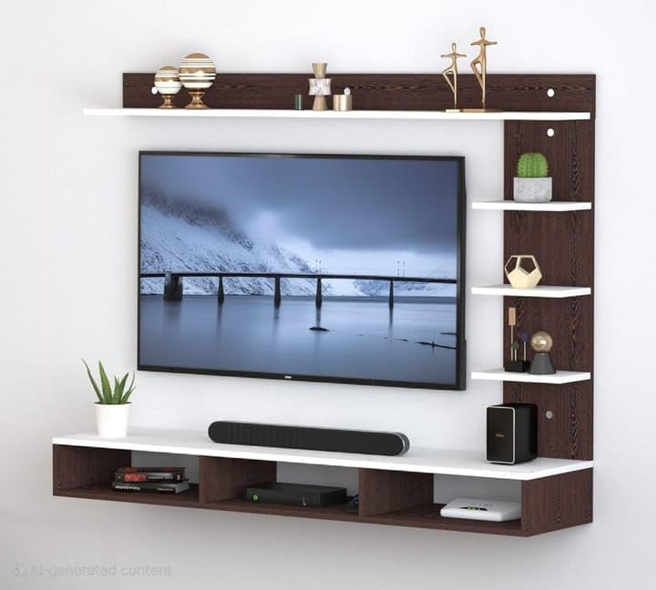 C-Shape TV Unit | MDF Entertainment Center in Wenge & White Finish, Storage Stand for Living Room, 99 cm-image-33