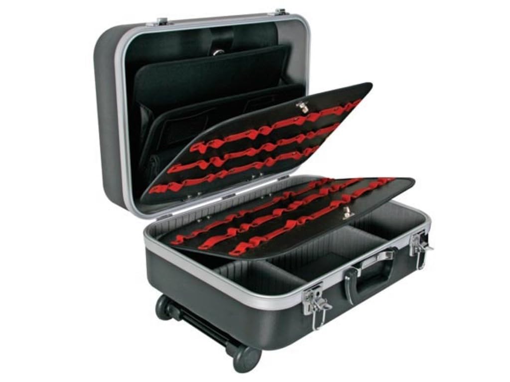 Perel Valigia portautensili, trolley, maniglia telescopica, portautensili, divisori regolabili, serratura a chiave, 2 chiavi, ABS, nero, 461 x 335 x 190 mm