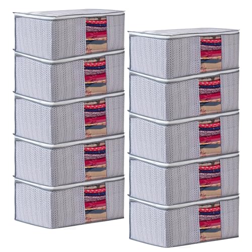 Image of Non-Woven Printed Saree Covers - Cloth Storage /Wardrobe with Transparent Window, Zipper Closure (GREY PACK OF 10)
