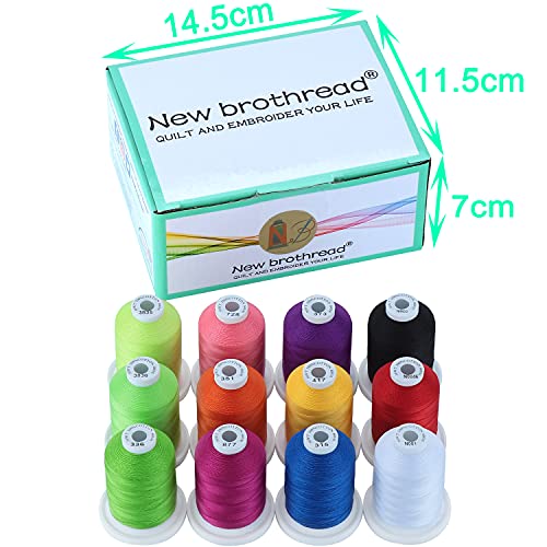 New Brothread - 18 Options - Multi-Purpose 100% Mercerized Cotton Threads 50S/3 600M(660Y) Each Spool For Quilting, Serger, Sewing And Embroidery - 12 Bright Colors #TOP1